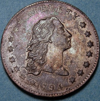 Jedna z najdroższych monet świata Dolar "Flowing Hair" z 1794 roku - awers